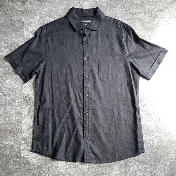 Saks Fifth Avenue (M) linen-blend short-sleeve shirt, in black. Like new. - Picture 1 of 14